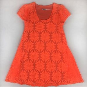 Kimchi Blue Neon Orange Lace Daisy Trapeze Dress